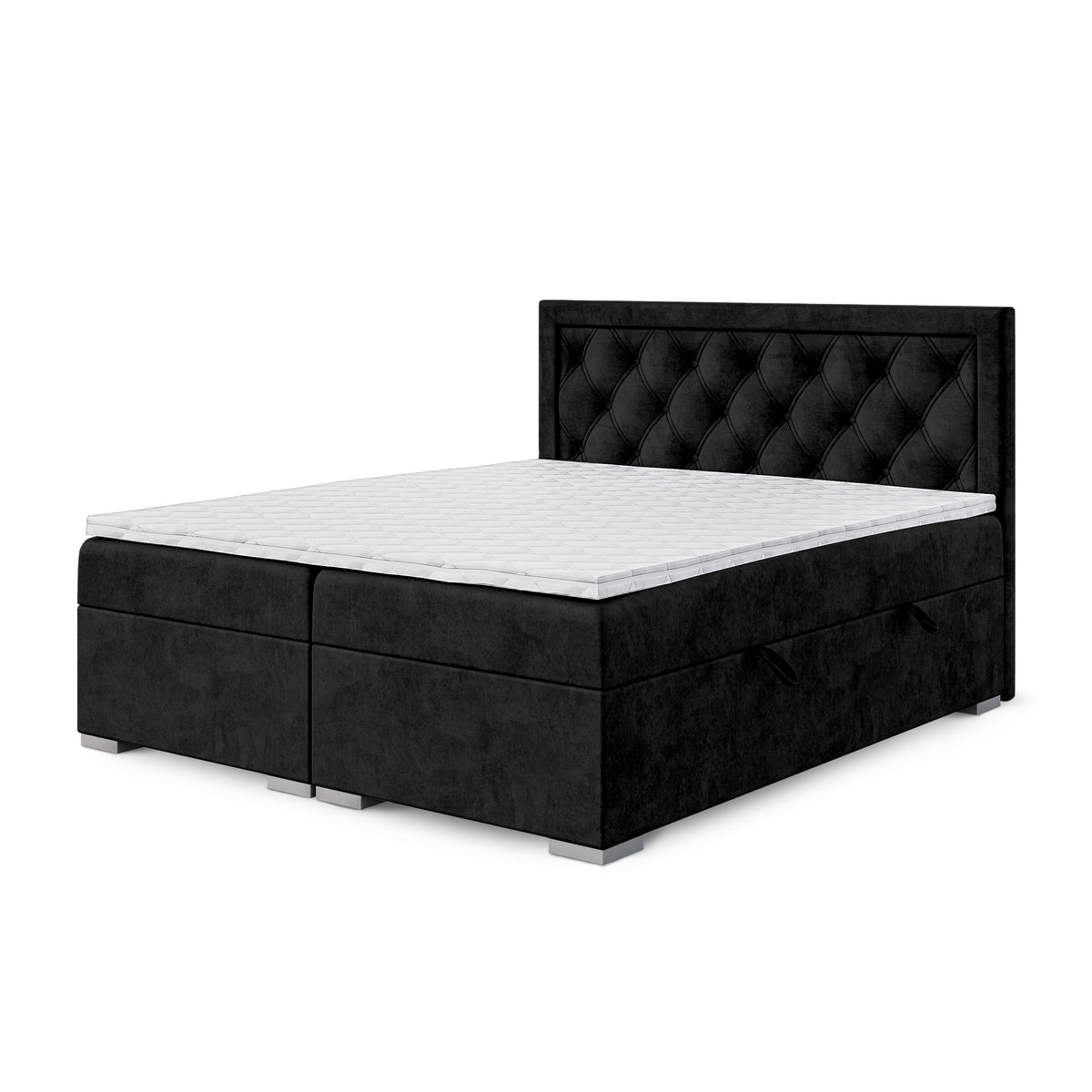 Santia Diamond-tufted Continental Divan Bed with Two Storage Compartments, Glamour Style – 180x200, Velvet Black (MAGIC VELVET 2219)