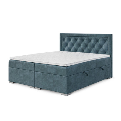 Santia Diamond-tufted Continental Divan Bed with Two Storage Compartments, Glamour Style – 120x200, Steel Lagoon (MAGIC VELVET 2233)