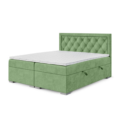 Santia Diamond-tufted Continental Divan Bed with Two Storage Compartments, Glamour Style – 160x200, Spring Sage (MAGIC VELVET 2236)