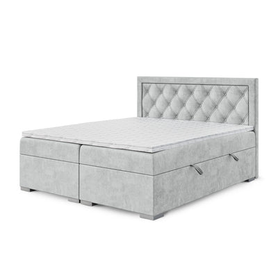 Santia Diamond-tufted Continental Divan Bed with Two Storage Compartments, Glamour Style – 140x200, Icy Mist (MAGIC VELVET 2239)