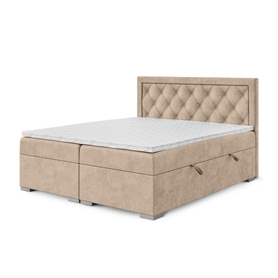 Santia Diamond-tufted Continental Divan Bed with Two Storage Compartments, Glamour Style – 160x200, Warm Parchment (MAGIC VELVET 2244)