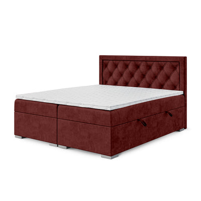 Santia Diamond-tufted Continental Divan Bed with Two Storage Compartments, Glamour Style – 140x200, Wine Depth (MAGIC VELVET 2266)