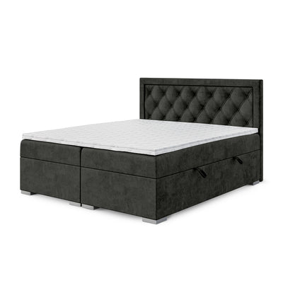 Santia Diamond-tufted Continental Divan Bed with Two Storage Compartments, Glamour Style – 120x200, Velvet Black (MAGIC VELVET 2273)