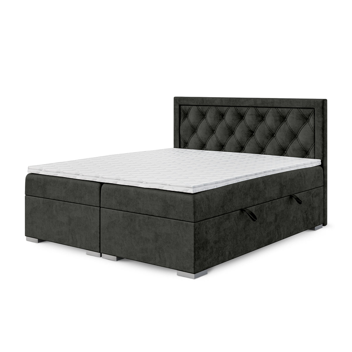 Santia Diamond-tufted Continental Divan Bed with Two Storage Compartments, Glamour Style – 200x200, Velvet Black (MAGIC VELVET 2273)