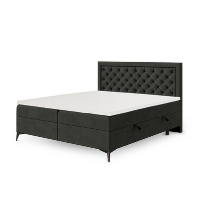 Rosselia Quilted Continental Divan Bed with Two Storage Compartments, Glamour Style – 200x200, Velvet Black (MAGIC VELVET 2273)