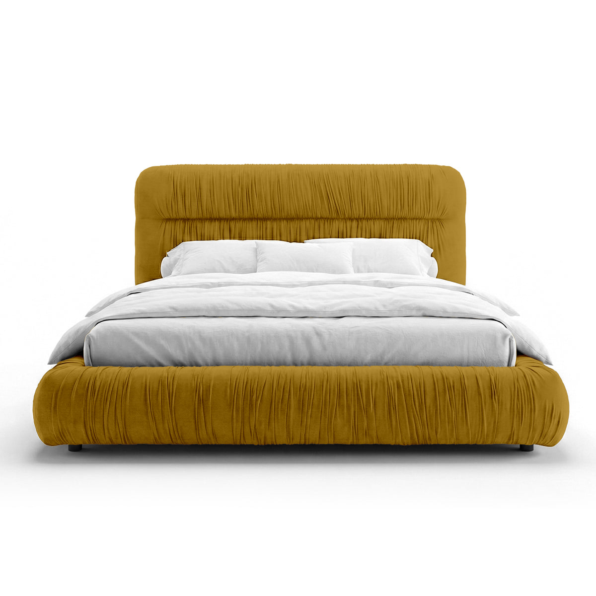 Drapori Upholstered Pleated Ottoman Bed with Storage, Modern Style – Golden Saffron (MAGIC VELVET 2289)