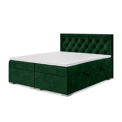 Santia Diamond-tufted Continental Divan Bed with Two Storage Compartments, Glamour Style – 200x200, Emerald Depth (MAGIC VELVET 2292)