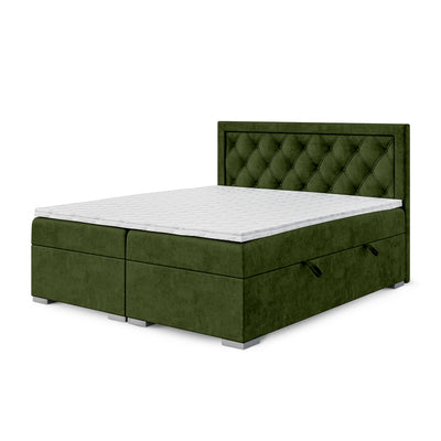 Santia Diamond-tufted Continental Divan Bed with Two Storage Compartments, Glamour Style – 160x200, Forest Moss (MAGIC VELVET 2295)