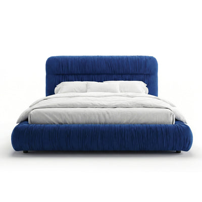Drapori Upholstered Pleated Ottoman Bed with Storage, Modern Style – Midnight Sapphire (MAGIC VELVET 2297)