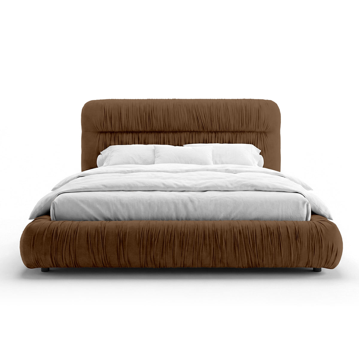 Drapori Upholstered Pleated Ottoman Bed with Storage, Modern Style – Walnut Shadow (MAGIC VELVET 2299)