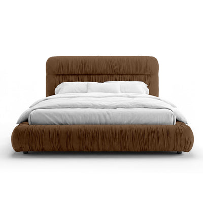 Drapori Upholstered Pleated Ottoman Bed with Storage, Modern Style – Walnut Shadow (MAGIC VELVET 2299)