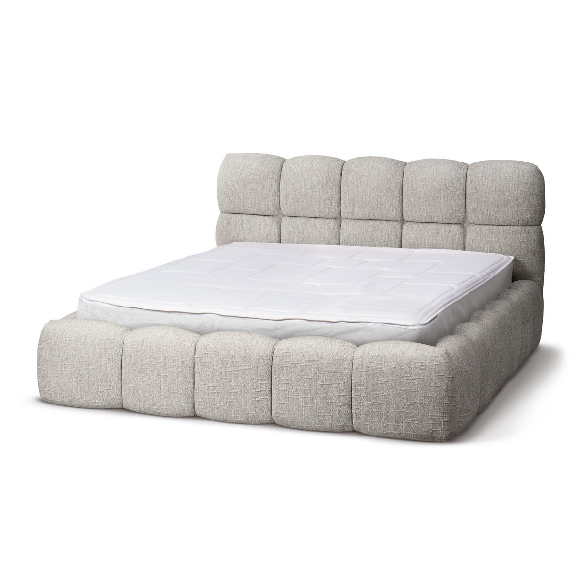 Mevy Upholstered Ottoman Bed with Storage, Minimalist Style – Melange Ash (MISCANTO 15), 200