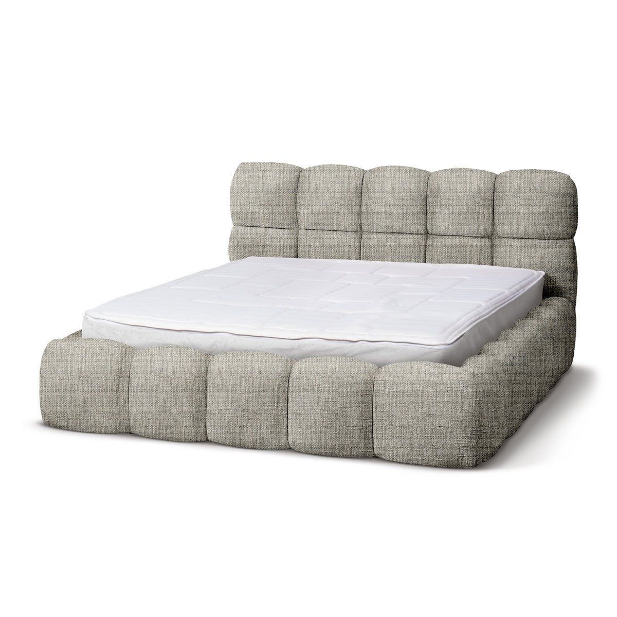 Mevy Upholstered Ottoman Bed with Storage, Minimalist Style – Blurry Beige (MISCANTO 20), 200