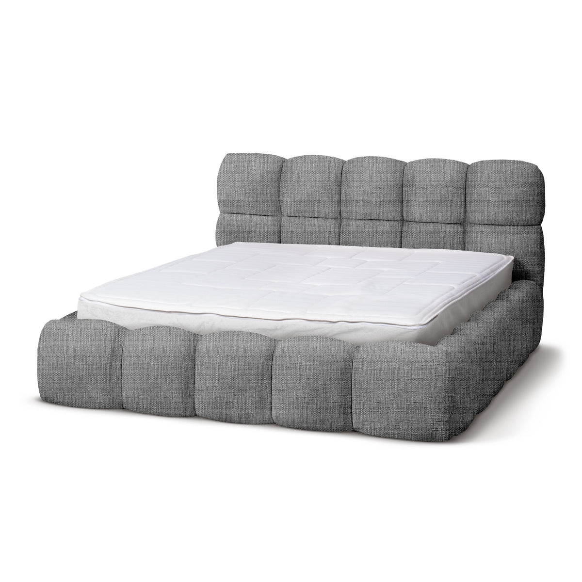 Mevy Upholstered Ottoman Bed with Storage, Minimalist Style – Gray Weave (MISCANTO 40), 200