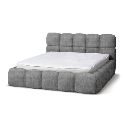 Mevy Upholstered Ottoman Bed with Storage, Minimalist Style – Gray Weave (MISCANTO 40), 200