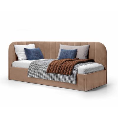 Mily Corner Ottoman Bed with Storage 101x212, Scandinavian Style – Right, Walnut Sand (SALVADOR 03)
