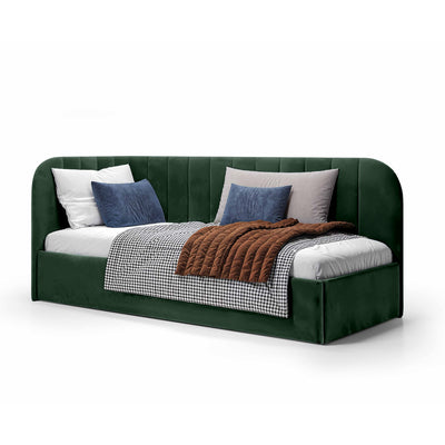 Mily Corner Ottoman Bed with Storage 101x212, Scandinavian Style – Right, Green Gloom (SALVADOR 07)