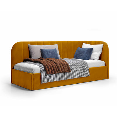 Mily Corner Ottoman Bed with Storage 101x212, Scandinavian Style – Left, Amber Ochre (SALVADOR 09)