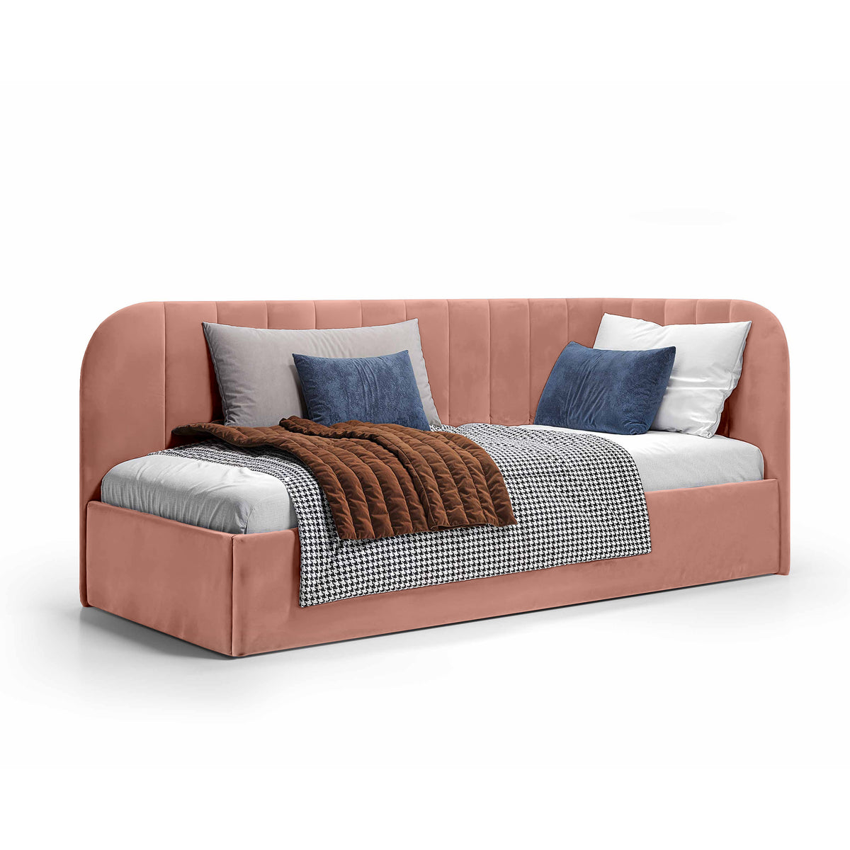 Mily Corner Ottoman Bed with Storage 101x212, Scandinavian Style – Left, Rose Powder (SALVADOR 11)