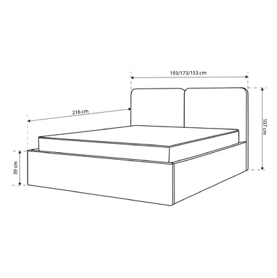 Mokka Upholstered Ottoman Bed with Storage, Modern Style – dimensions drawing