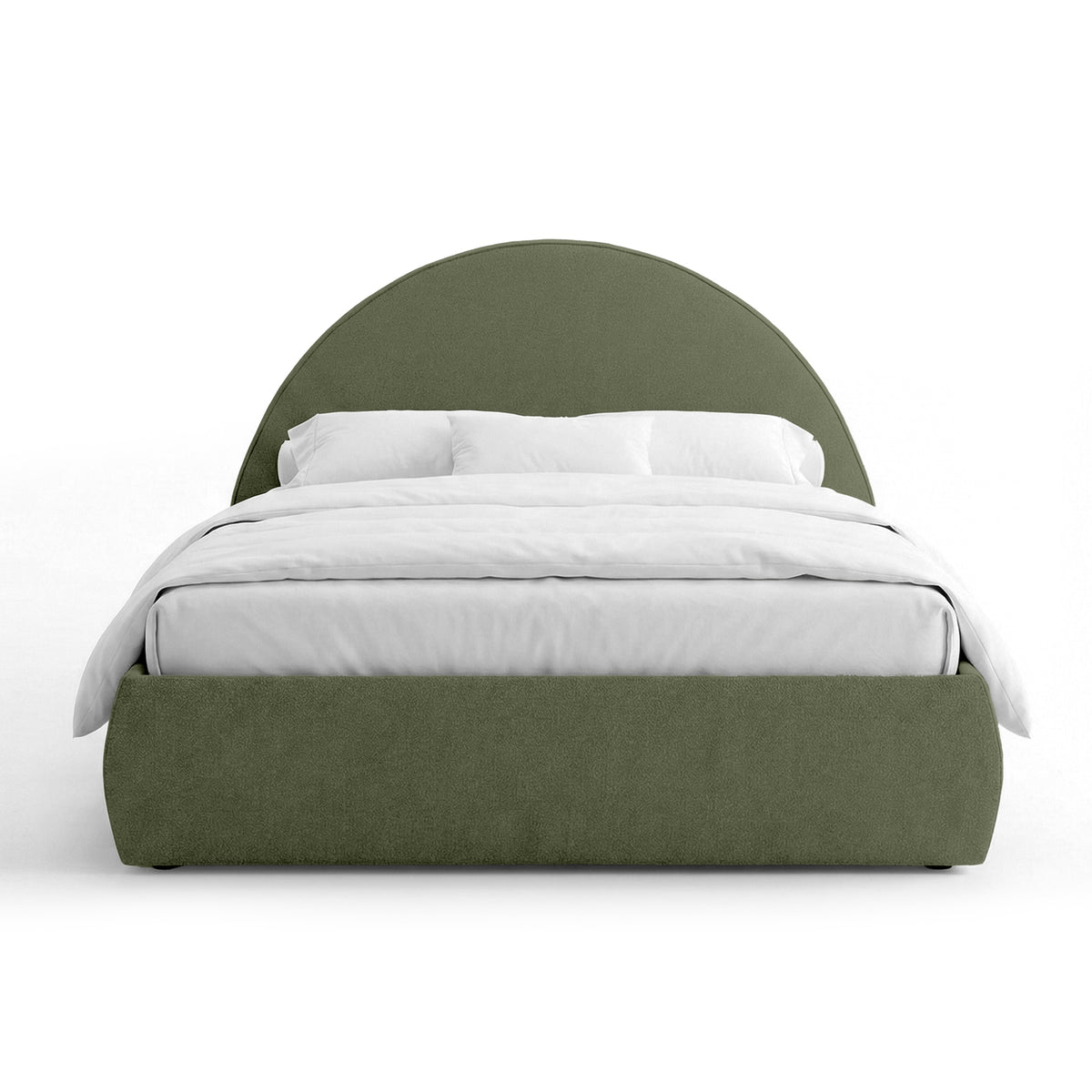 Orizo Upholstered Ottoman Bed with Storage and a Semicircular Headboard, Modern Style – Olive Dust (NOELLE 75)