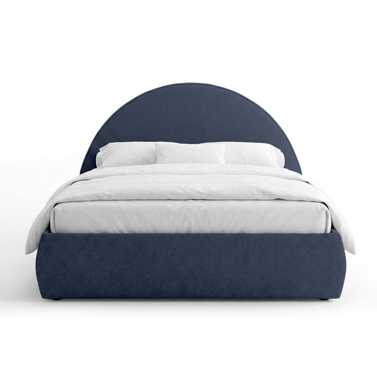 Orizo Upholstered Ottoman Bed with Storage and a Semicircular Headboard, Modern Style – Navy Slate (NOELLE 86)