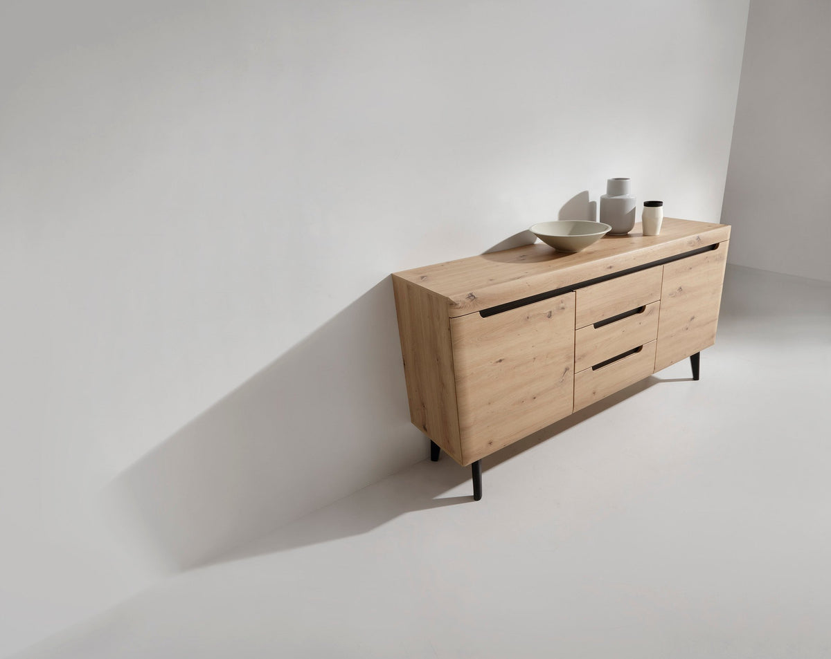 Trava Sideboard with Drawers and Cabinets 160x83, Scandinavian Style – angled view