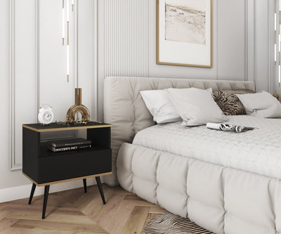 Meva Bedside Table 54x59 cm, Modern Classic Style – in a room setting