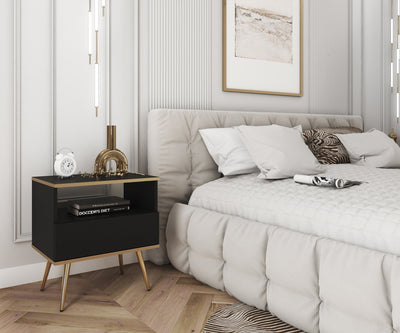 Meva Bedside Table 54x59 cm, Modern Classic Style – in a room setting