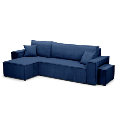 Klara Reversible Corner Sofa Bed with Pouffe, Modern Style – Navy Blue Graphite (POSO 05), Universal