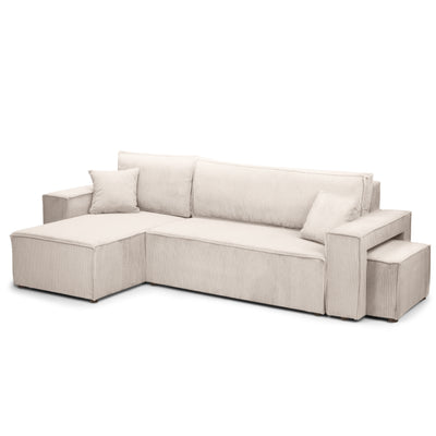 Klara Reversible Corner Sofa Bed with Pouffe – Ivory corduroy (POSO 105)