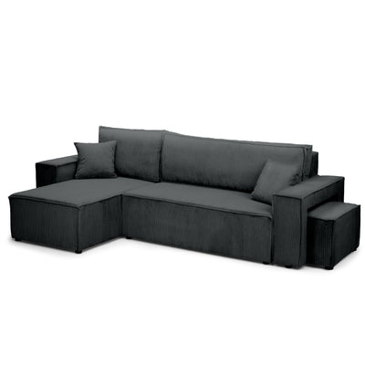 Klara Reversible Corner Sofa Bed with Pouffe – Anthracite corduroy (POSO 34)