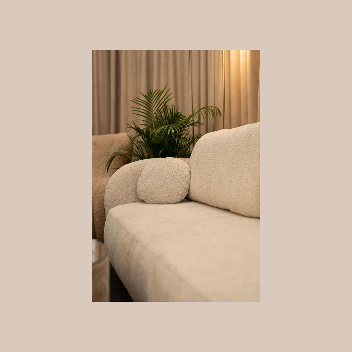 Close-up of the Olemo sofa in Abriamo fabric