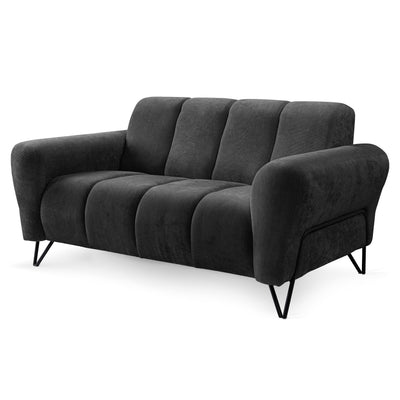 Nellia 2 Seater Sofa for Living Room, Soft Style, Storm Fabric – Black Graphite (STORM 99)