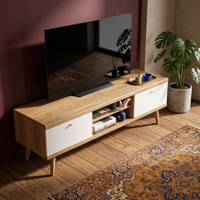 Tv-meubel Lato 160x50 in Scandinavische stijl - in het interieur