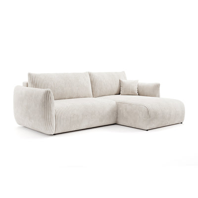Alloro Corner Sofa Bed 257 cm, Modern Style – Right-sided, Powder Pearl (TILIA 01)
