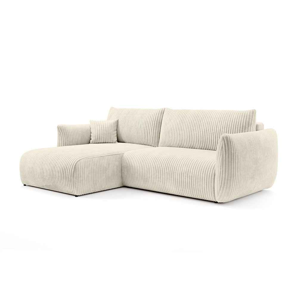 Alloro Corner Sofa Bed 257 cm, Modern Style – Left-sided, Cream Fluff (TILIA 03)