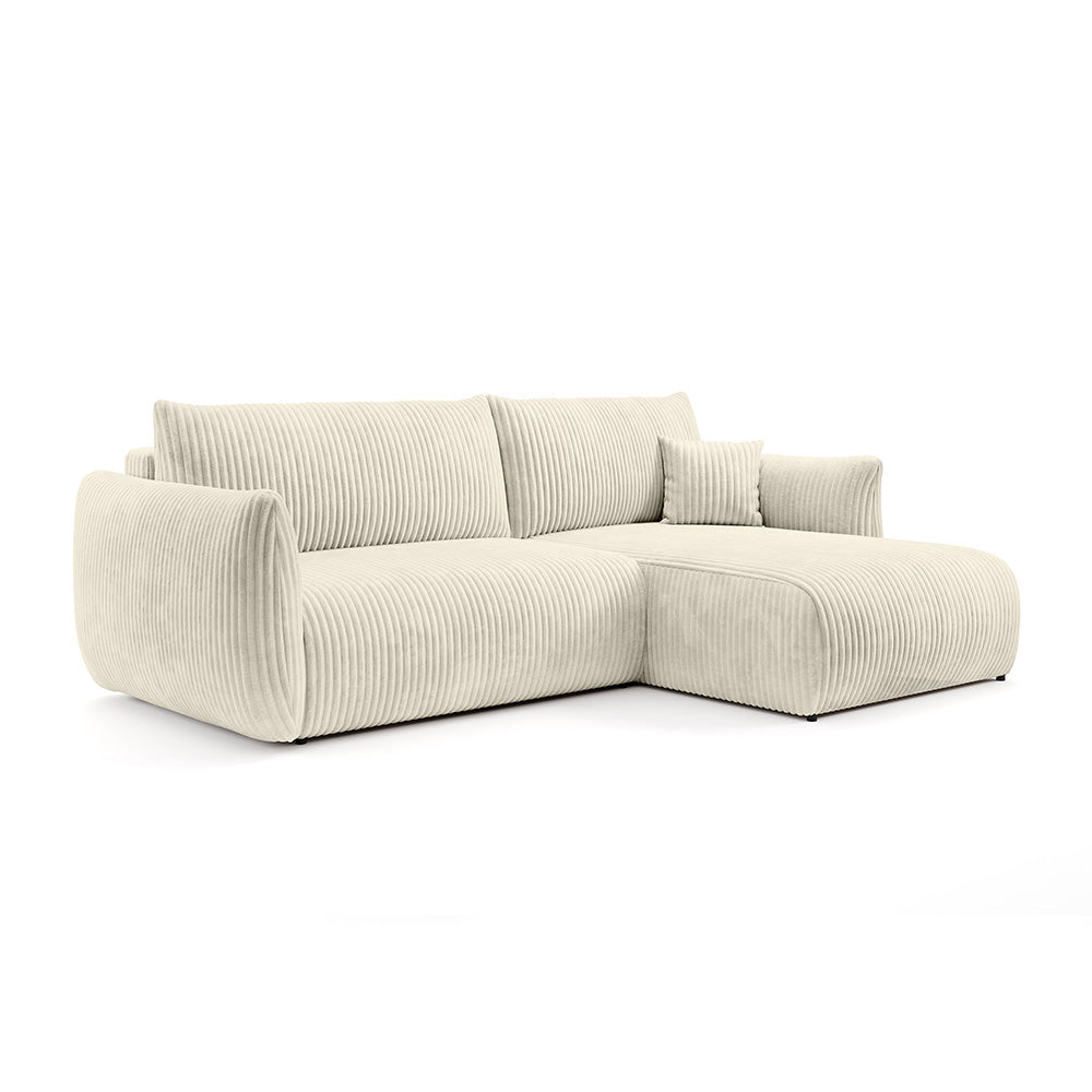 Alloro Corner Sofa Bed 257 cm, Modern Style – Right-sided, Cream Fluff (TILIA 03)