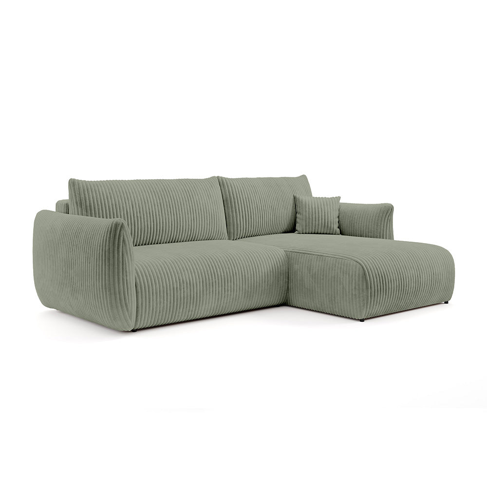 Alloro Corner Sofa Bed 257 cm, Modern Style – Right-sided, Stone Sage (TILIA 37)