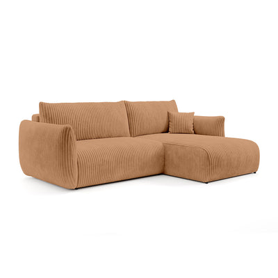 Alloro Corner Sofa Bed 257 cm, Modern Style – Right-sided, Straw Grain (TILIA 56)