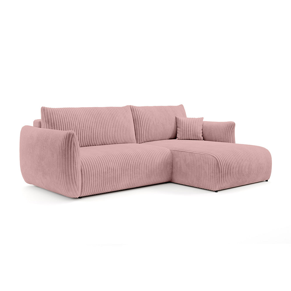 Alloro Corner Sofa Bed 257 cm, Modern Style – Right-sided, Porcelain Pink (TILIA 62)