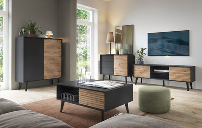 Las Sideboard with Drawers and Doors 104x83, Industrial Style – in a room setting