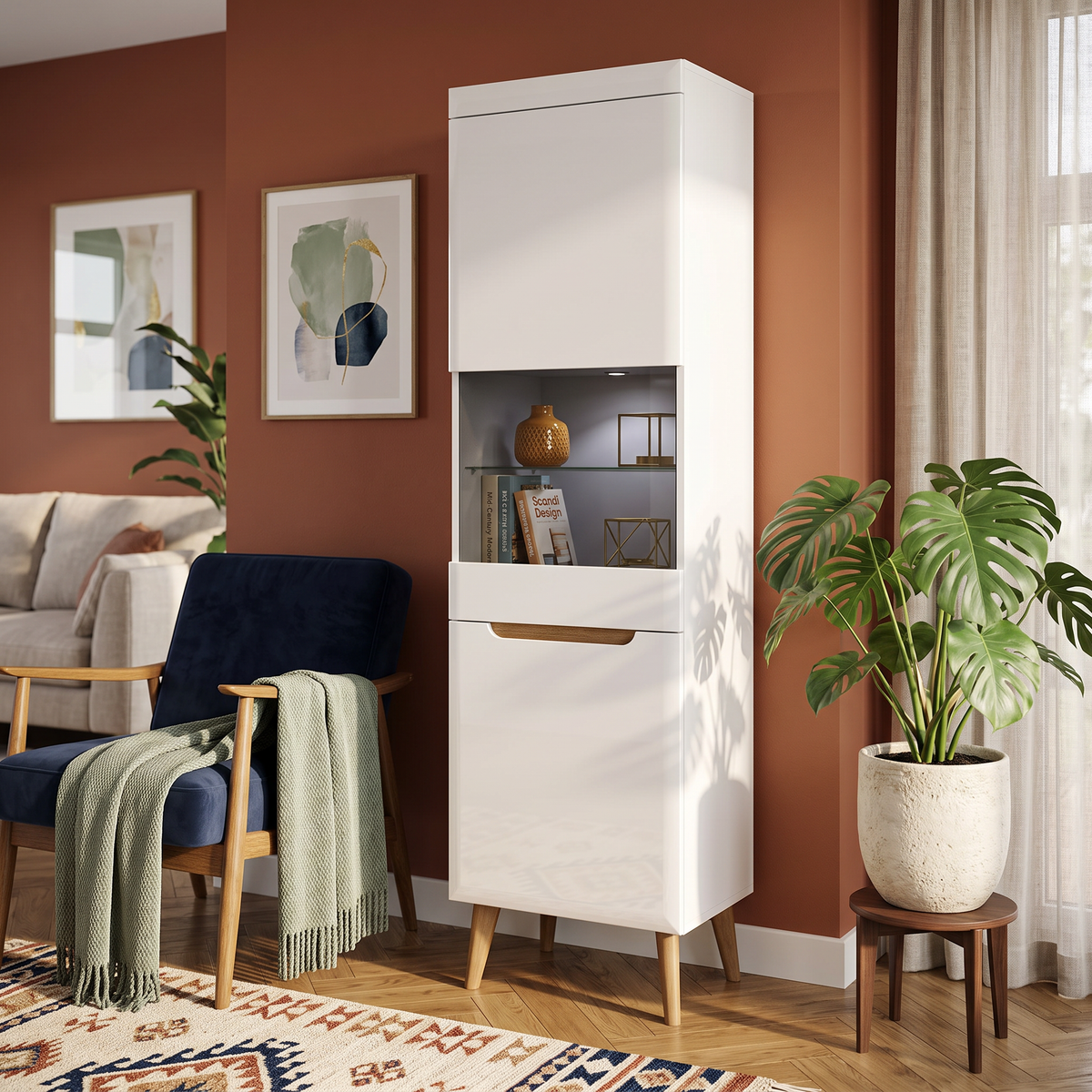 Trava Glass Display Cabinet 53x197 cm, Scandinavian Style