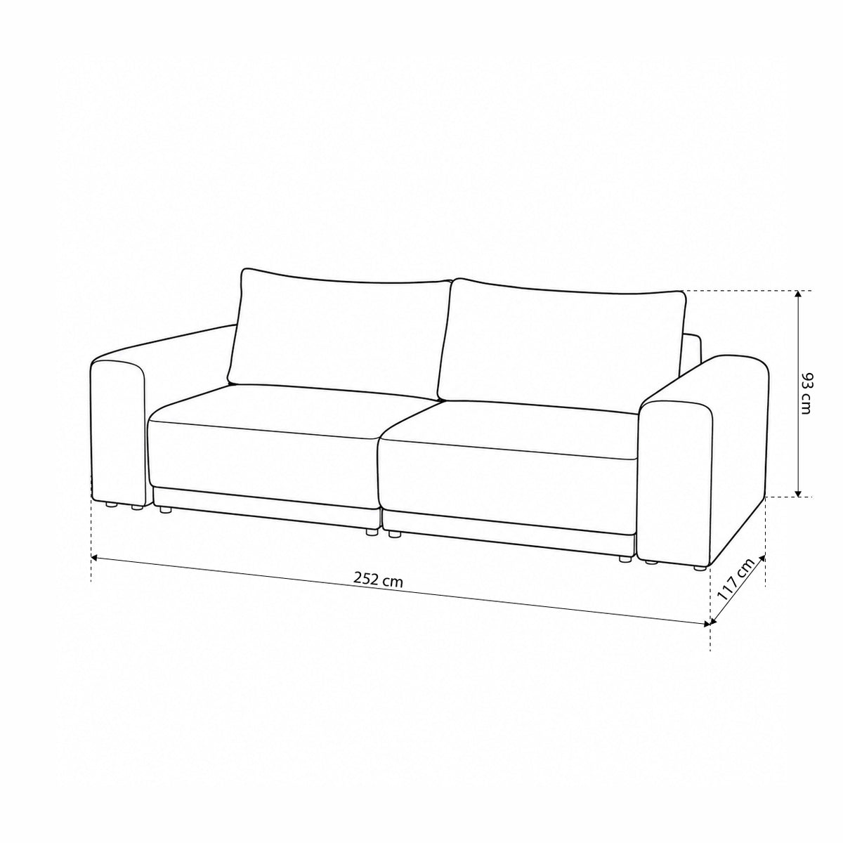 Zoria Sofa Bed 145 × 203 with Storage, Modern Style – dimensions drawing