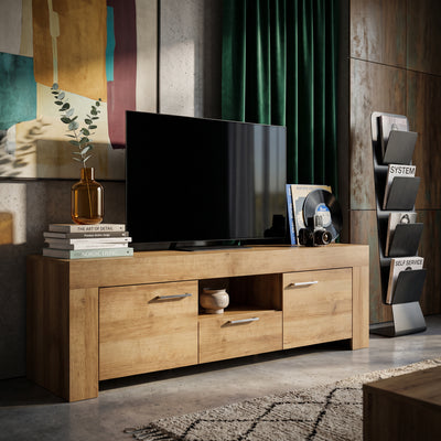 Moderne RTV-set met planken 155x50+155x20 - model Gorky - in een interieurstyling