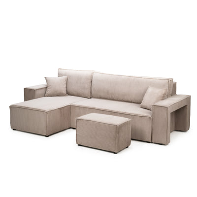 Klara Reversible Corner Sofa Bed with Storage and Pouffe, Modern Style – front view