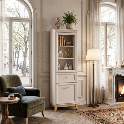 Vitrinekast voor de Serena-salon 55x193 met glazen deuren in modern classic-stijl - in een interieurarrangement