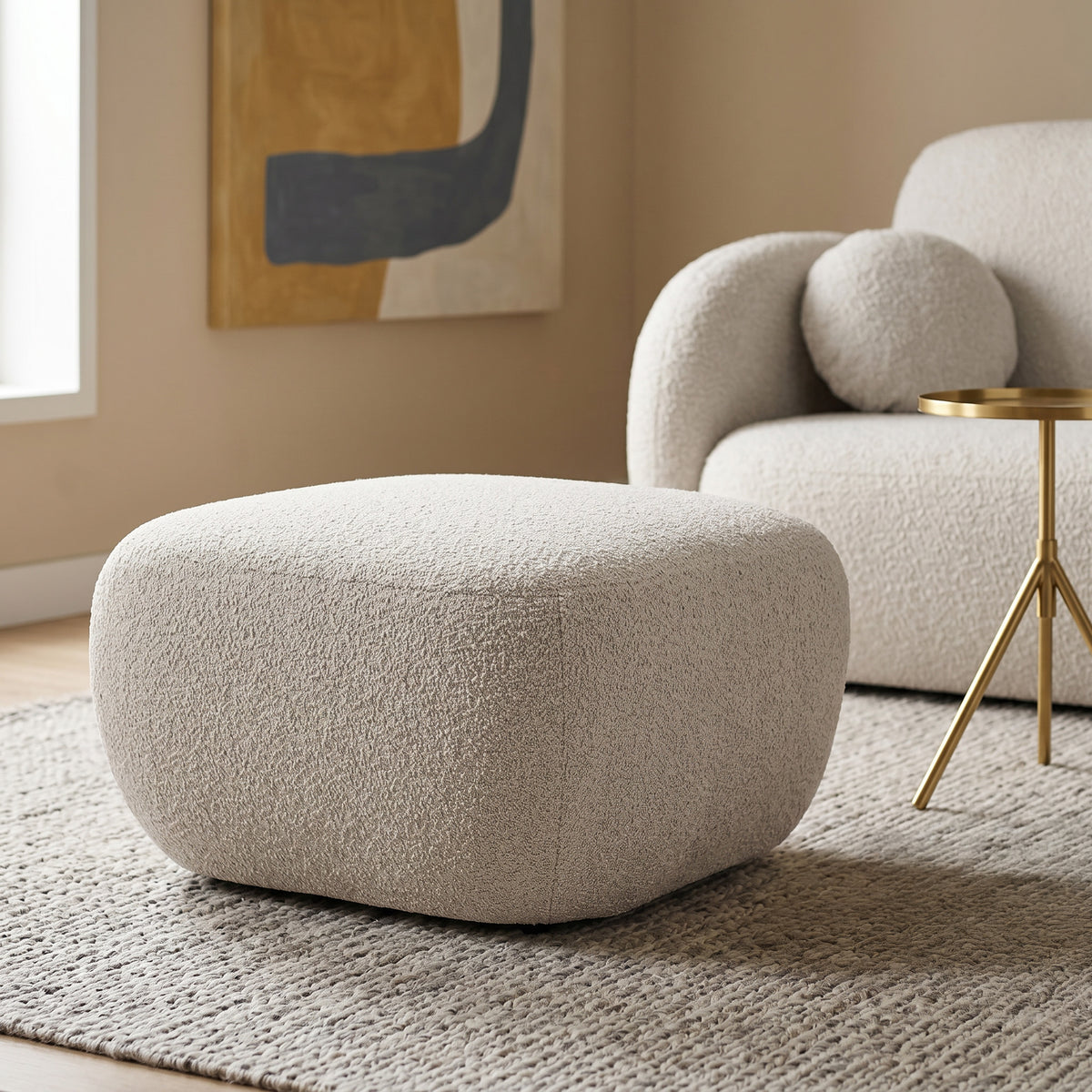 Olemo Pouffe in Organic Modern Style 75×39 cm, Abriamo Fabric – in a room setting