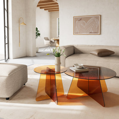 Aria Glass Round Coffee Table for the Living Room Ø80 cm, Modern Style – in a room setting
