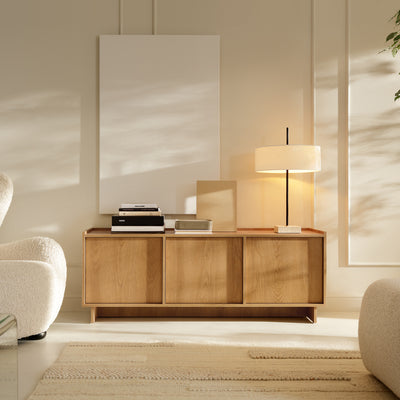 Kiyro TV Unit / TV Stand with Closed Compartments 147x55, Japandi Style – in a room setting